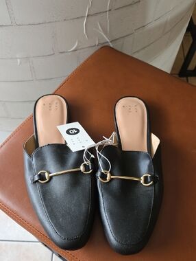 a new day Black Slip-On Mules with Gold Accent